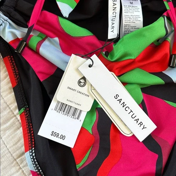 NWT Anthropologie Sanctuary Bandeau black green floral high waist Bikini Set M - Picture 5 of 12